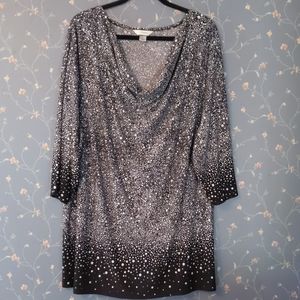 CJ Banks 4X Black w white dots stretchy cowl neck